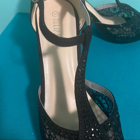Tumipano black lace, sequence open toe heels - Picture 5 of 7